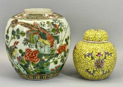 CHINESE GINGER JARS x 2 - Early 20th Century with exotic bird decoration