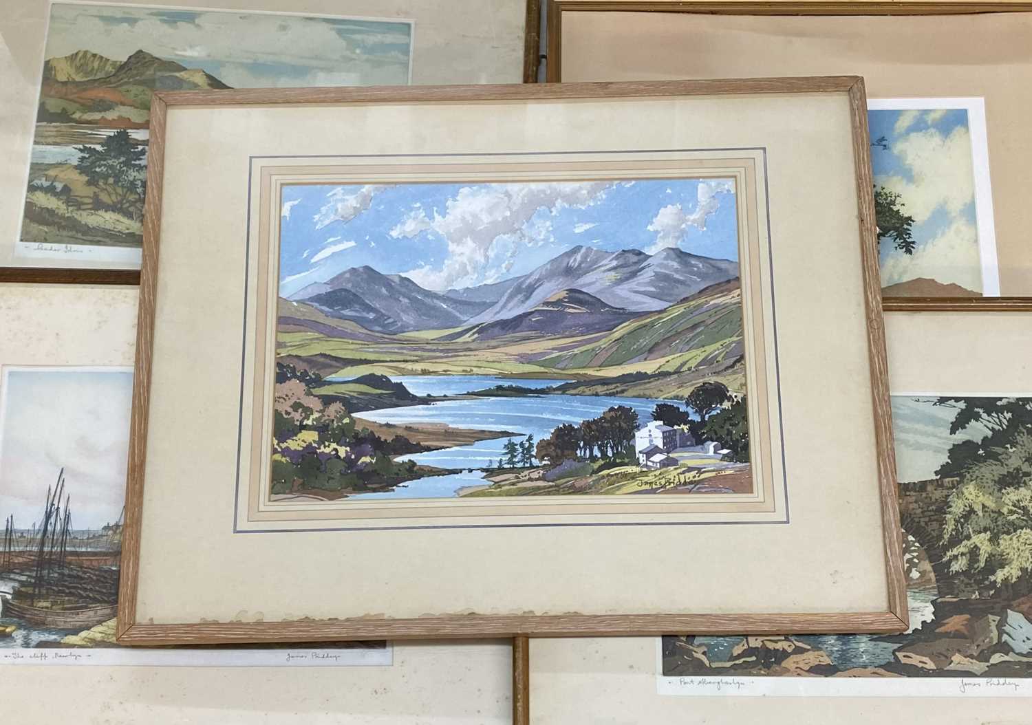 JAMES PRIDDEY watercolour - 'Snowdon from Capel Curig', signed, 27 x 36cms and four of his prints,