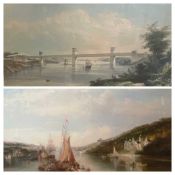 UNSIGNED FINE QUALITY PRINT river scene with boats and chateaus 'To the Banks', 41 x 61cms and a