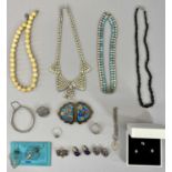 VINTAGE & LATER JEWELLERY GROUP OF SILVER, CLOISONNE, PANDORA CRYSTAL & OTHER ITEMS - lot includes