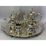 TWO-HANDLED EPNS PRESENTATION TRAY and a non-associated four piece EPNS tea service, the tray