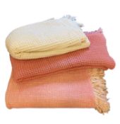 TRADITIONAL WAFFLE BLANKETS (3) - two pink (reversible) and a cream coloured