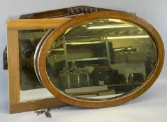 VINTAGE OAK FRAMED WALL MIRRORS (2) PLUS ONE OTHER - all having bevelled edging to the glass, 52.5 x