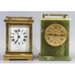 IIMHOF SWISS MADE GREEN ONYX CASED CARRIAGE CLOCK and a French brass example, the dial marked 'Ray