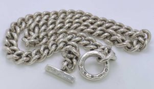 A HEAVY 925 SILVER NECKLACE - with prominent T bar and ring link, the link well marked with London