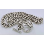 A HEAVY 925 SILVER NECKLACE - with prominent T bar and ring link, the link well marked with London