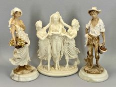 CONTINENTAL POTTERY FIGURES, A PAIR - on circular mineral bases, 32cms tall and a composition