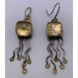 YELLOW & WHITE METAL UNMARKED EARRINGS, A PAIR - each of square form with cabochon style tops