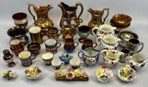 VICTORIAN COPPER LUSTRE POTTERY COLLECTION, Gaudy Welsh and other jugs and ceramic posies