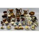 VICTORIAN COPPER LUSTRE POTTERY COLLECTION, Gaudy Welsh and other jugs and ceramic posies