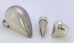 GEORG JENSEN - two lockets - 1. a 925 silver pear shaped locket of plain form, 28grms, 2. a 925