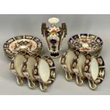 ROYAL CROWN DERBY TWIN HANDLED VASE - 16cms tall and a quantity of Royal Crown Derby Imari