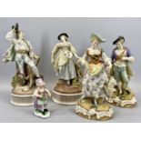 CONTINENTAL PORCELAIN FIGURINES - two pairs and one other to include a circular based pair of a