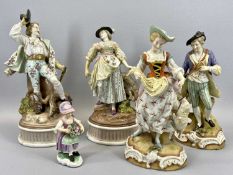 CONTINENTAL PORCELAIN FIGURINES - two pairs and one other to include a circular based pair of a