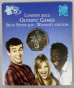 RARE BLUE PETER/WINNER'S EDITION 50 PENCE COIN 2009 for the London 2012 Olympic Games, in original