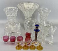 HEAVY QUALITY VASES & OTHER GLASSWARE, including cranberry, 32cms H the tallest