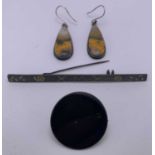 925 SILVER PEAR DROP EARRINGS, A PAIR - with multi-coloured agates, 9grms gross, a long unmarked