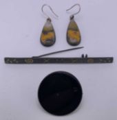 925 SILVER PEAR DROP EARRINGS, A PAIR - with multi-coloured agates, 9grms gross, a long unmarked