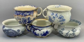 DOULTON BURSLEM CHAMBER POTTY PLANTER POTS (5) - in various blue and white patterns including