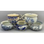 DOULTON BURSLEM CHAMBER POTTY PLANTER POTS (5) - in various blue and white patterns including