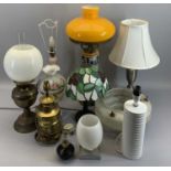 ORNAMENTAL TABLE LAMPS - an assortment, Tiffany style, converted oil lamps, also, a vintage