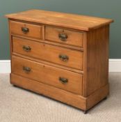 STRIPPED CHEST OF two short over two long drawers with copper effect handles, 82cms H, 108cms W,