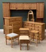 MODERN PINE BEDROOM FURNITURE (8) to include an overbed unit having four opening central cupboard