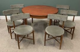 MID-CENTURY G-PLAN "RED LABEL" CIRCULAR EXTENDING DINING TABLE, 73cms H, 121cms diameter (closed),