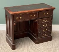 REPRODUCTION MAHOGANY ANTIQUE STYLE DESK having a green leather effect inset top over a single
