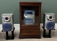 PANASONIC MODERN MINI HIFI SYSTEM in a mahogany effect cabinet, 79cms H, 48cms W, 45cms D and a BRDR