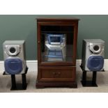 PANASONIC MODERN MINI HIFI SYSTEM in a mahogany effect cabinet, 79cms H, 48cms W, 45cms D and a BRDR