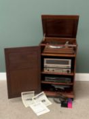 MIXED BRAND HIFI SYSTEM in a vintage style single door mahogany cabinet, the system includes an AR