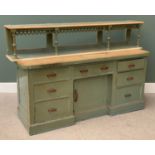VICTORIAN PINE KITCHEN DRESSER BASE and a fancy non-associated rack, the base having a stripped