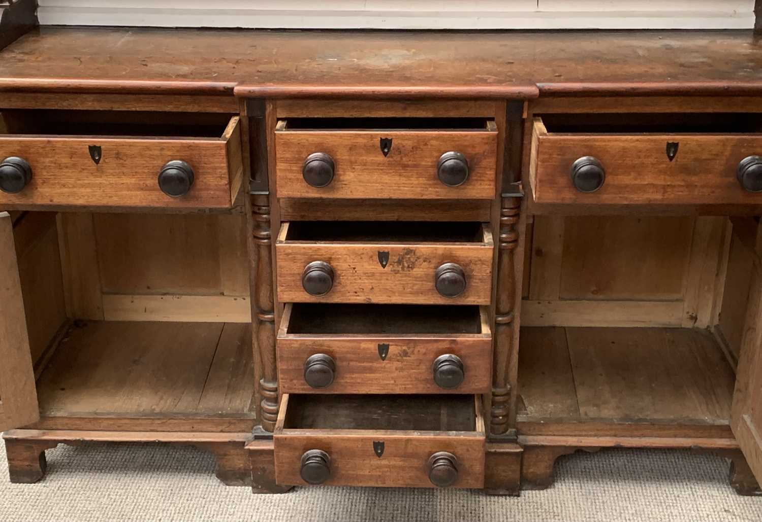 CIRCA 1850 ANGLESEY FARMHOUSE BREAKFRONT DRESSER, oak and mahogany with diamond and dot inlaid - Image 3 of 5