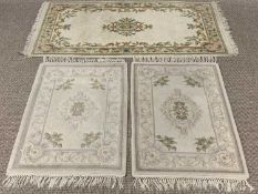 G H FRITH & OTHER CREAM GROUND RUGS (3), all having similar central floral pattern and bordered