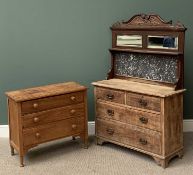 TWO STRIPPED VINTAGE CHESTS to include a three long drawer example with turned wooden knobs, 78cms