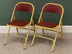 YELLOW PAINTED TUBULAR METAL FOLDING CHAIRS (2), 77cms H, 45cms W, 38cms D