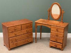 REPRODUCTION PINE BEDROOM FURNITURE (3) to include a chest of two short over three long drawers with