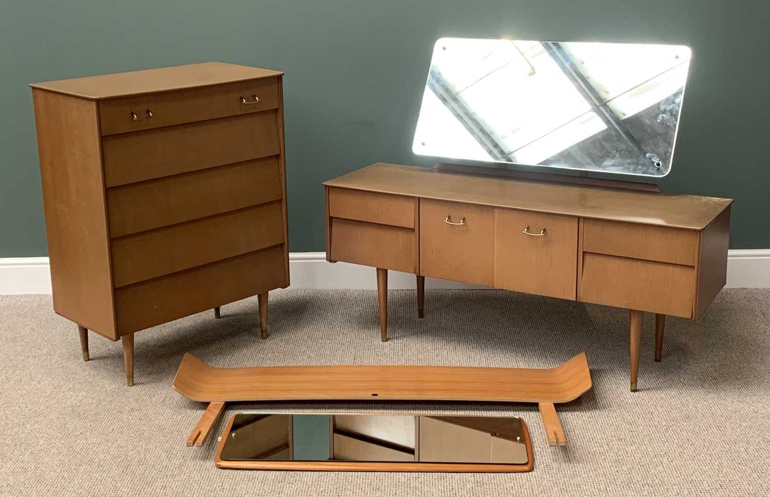 AVALON YATTON MID-CENTURY BEDROOM FURNITURE (2) to include a five drawer chest, 103cms H, 77cms W,