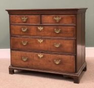 CIRCA 1800 OAK CHEST of two short over three long oak lined drawers, having fancy brass