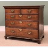 CIRCA 1800 OAK CHEST of two short over three long oak lined drawers, having fancy brass