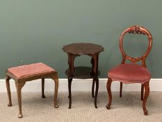 VINTAGE FURNITURE PARCEL (3) to include a mahogany balloon back side chair with carved detail to the