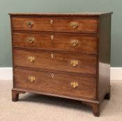 GEORGIAN MAHOGANY CHEST of four oak lined long drawers, having diamond shaped bone escutcheons and