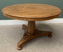 VICTORIAN MAHOGANY TILT TOP BREAKFAST TABLE, the 114cms diameter top on a segmented column and