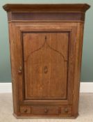 ANTIQUE OAK & MAHOGANY WALL HANGING CORNER CUPBOARD with single opening door having Sheraton shell