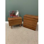 AVALON MID CENTURY TEAK BEDROOM FURNITURE (2) to include a five drawer chest, 82cms H, 81cms W,