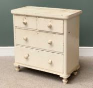 VICTORIAN PAINTED PINE CHEST of two short over two long drawer having turned wooden knobs, on bun