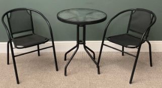 GARDEN/CONSERVATORY FURNITURE (3) to include a circular glass topped and metal table, 72cms H, 60cms