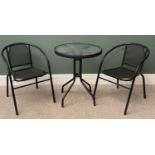 GARDEN/CONSERVATORY FURNITURE (3) to include a circular glass topped and metal table, 72cms H, 60cms