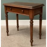 VICTORIAN MAHOGANY SINGLE DRAWER HALL TABLE, the top with stepped moulding over a single frieze